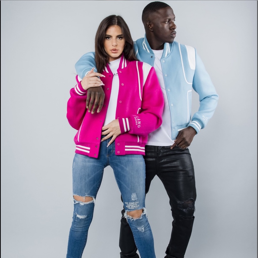 New Milano Bomber Jacket in Hot Pink & Powder Blue Size XS.